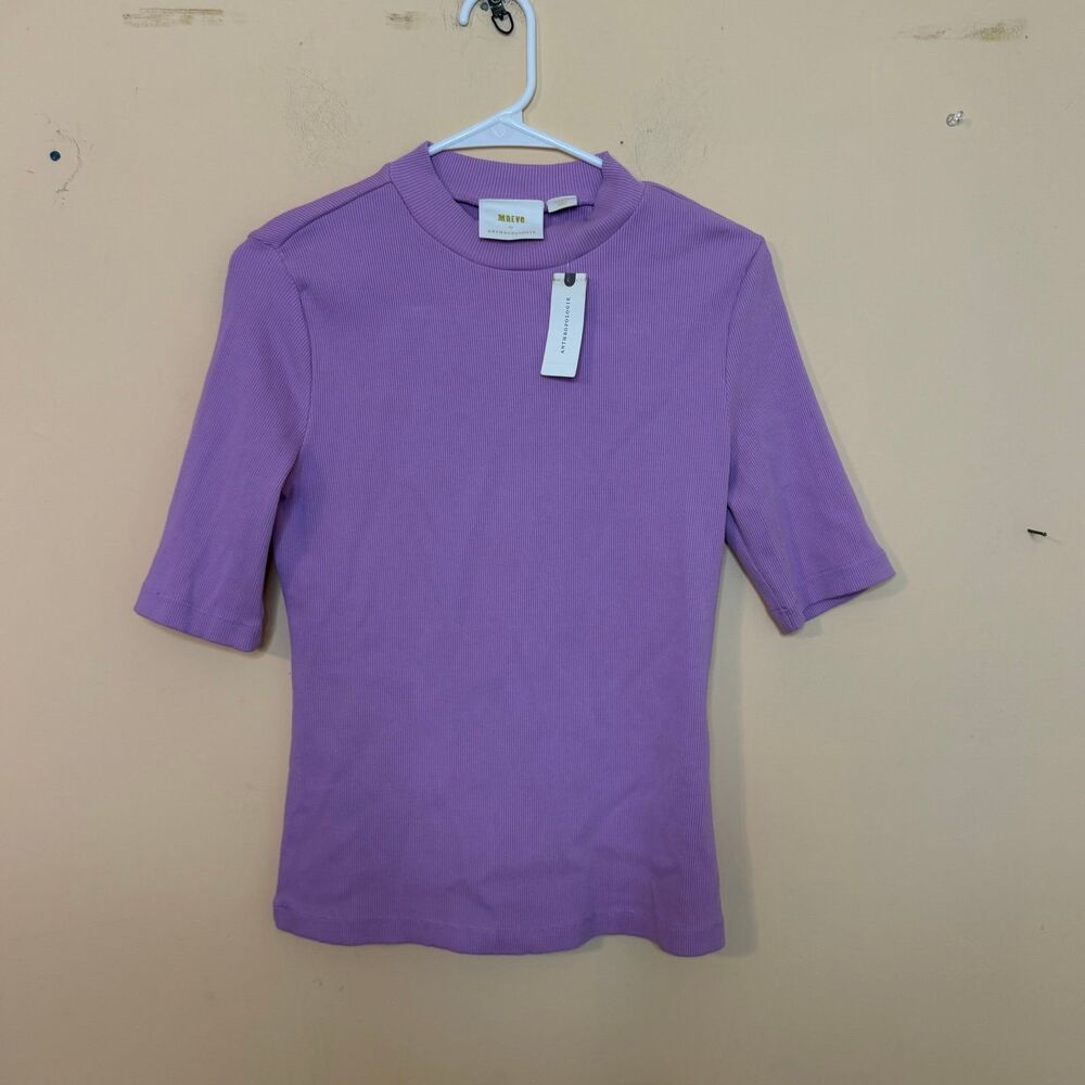 NWT Maeve by Anthropologie lilac purple ribbed mock-neck top size small